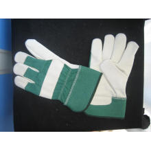 Cow Grain Full Palm Green Color Drill Cotton Back Work Glove